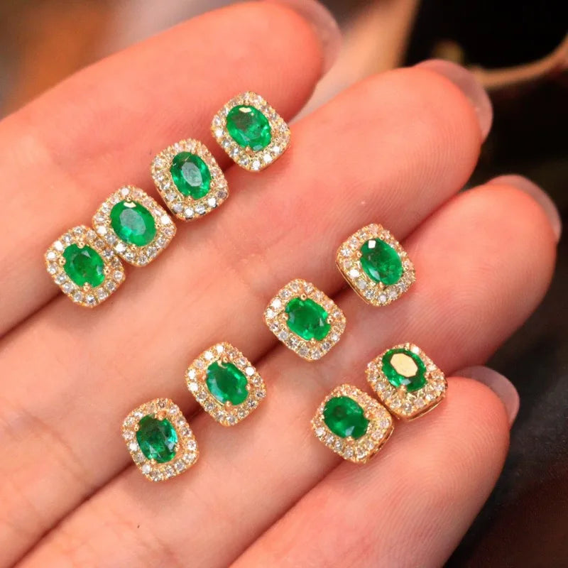 emerald green gemstone square earrings