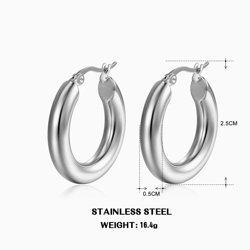 Vintage Stainless Steel Circle Hoops for Women earrings