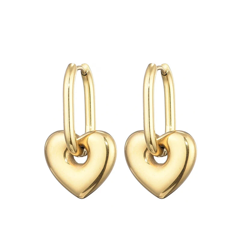 Stainless Steel Heart/Star Hoop Earrings, Gold/Silver, Classic/Punk/Y2K Style for Women