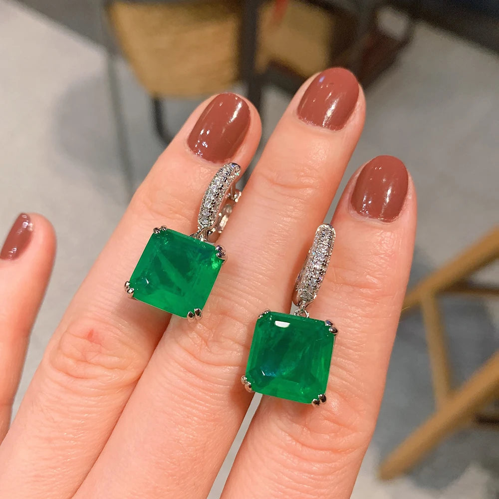 Paraiba Tourmaline and Emerald Gemstone Drop  Earrings