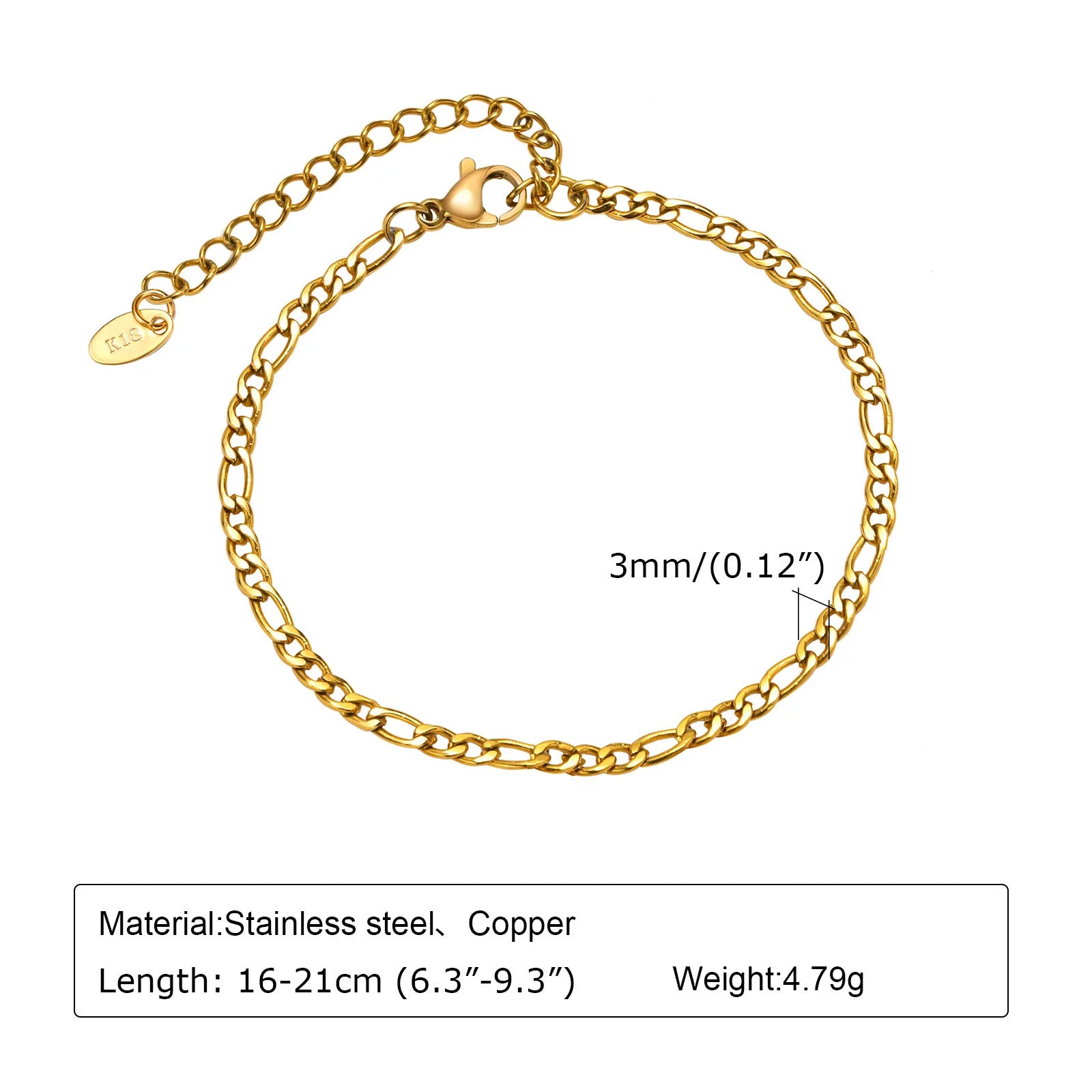 Waterproof Gold Plated Stainless Steel Chain Bracelet for Women (Stackable)