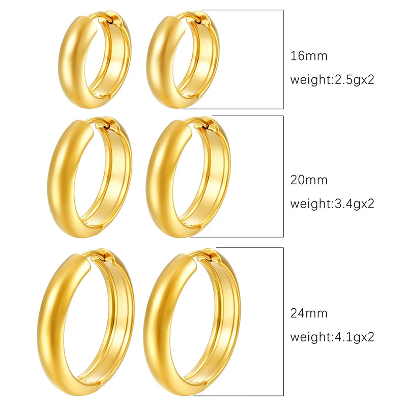 Classic Gold/Silver Stainless Steel Smooth Round Huggie Hoop Earrings for Women
