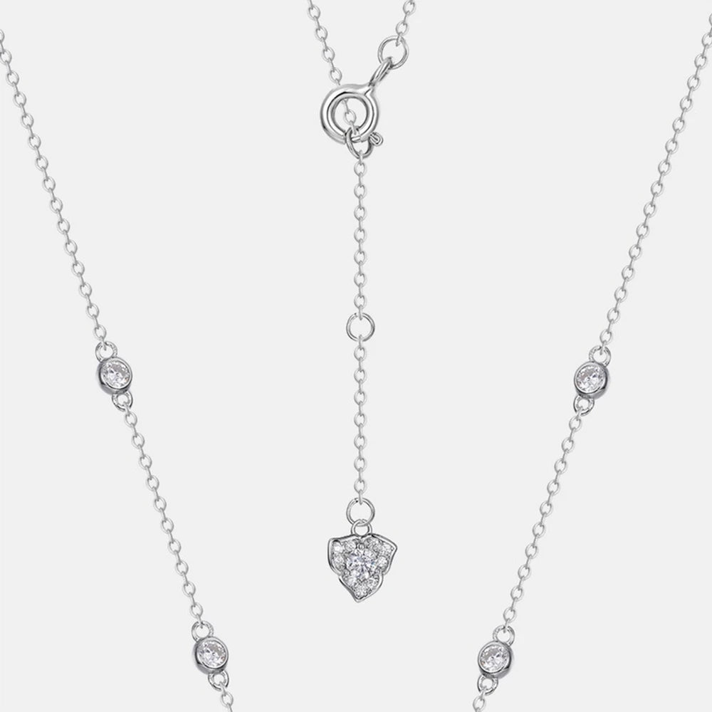 925 Sterling Silver Necklace with Ruby Flower Pendant and Diamond Accents