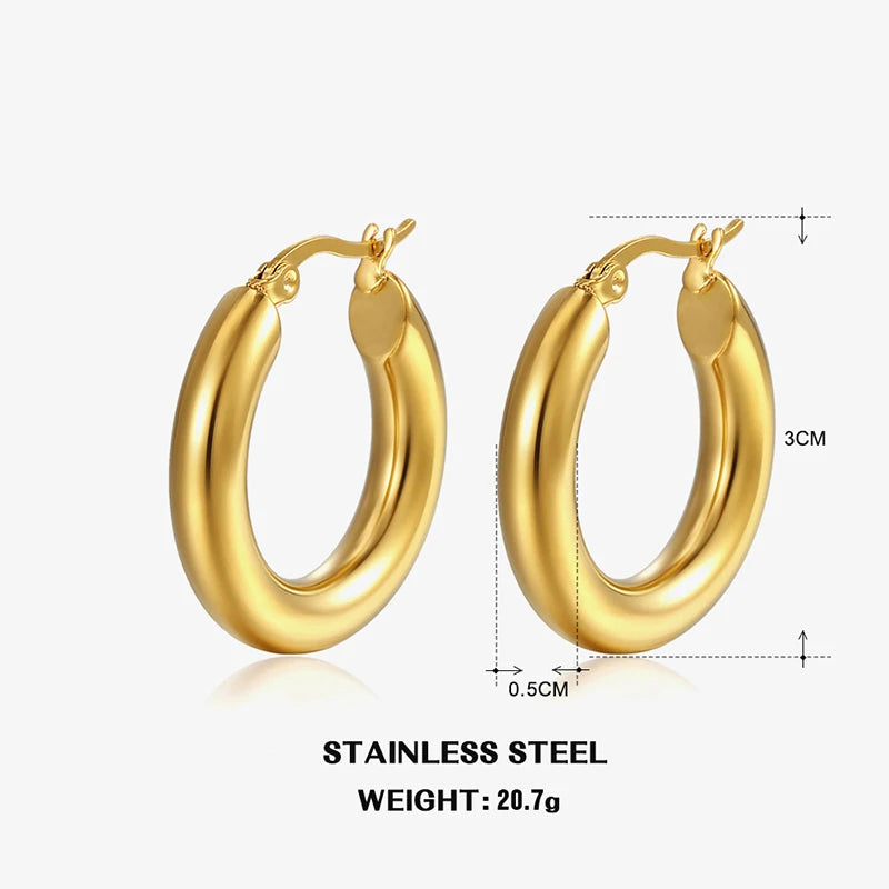 Vintage Stainless Steel Circle Hoops for Women earrings
