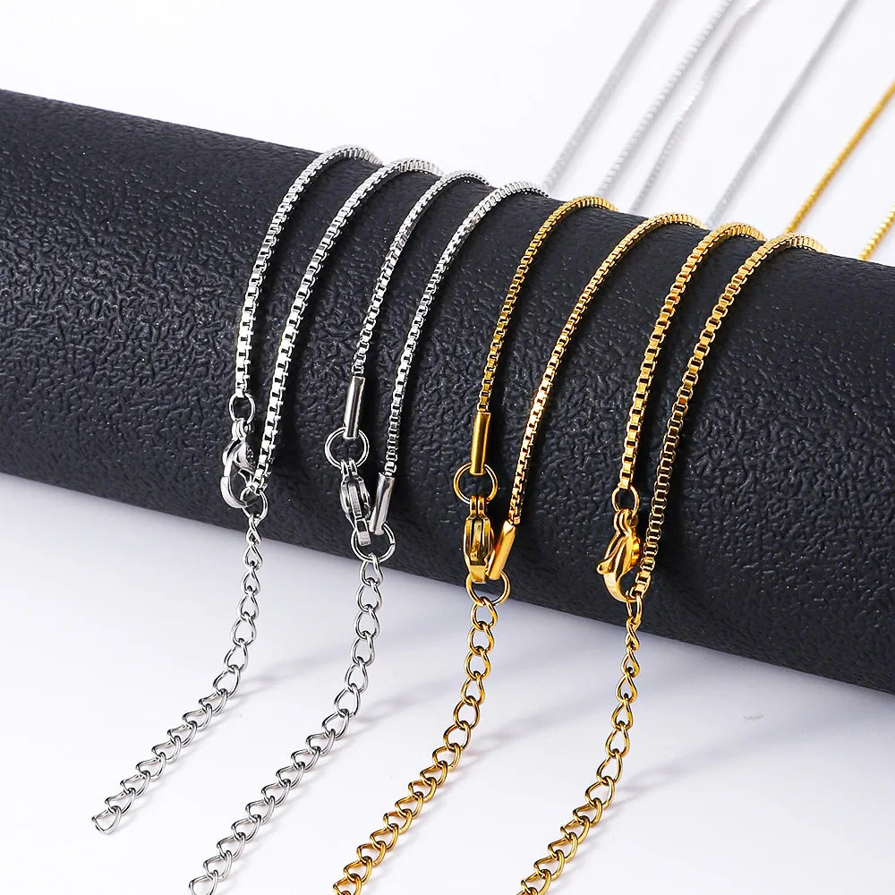 1.2mm Box Chain Necklace, Gold Color, Stainless Steel (Unisex)