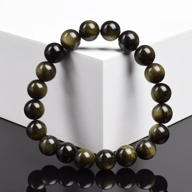 Natural gold obsidian bead bracelet