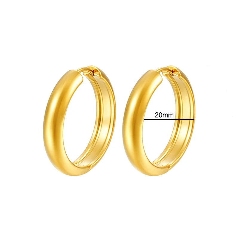 Classic Gold/Silver Stainless Steel Smooth Round Huggie Hoop Earrings for Women