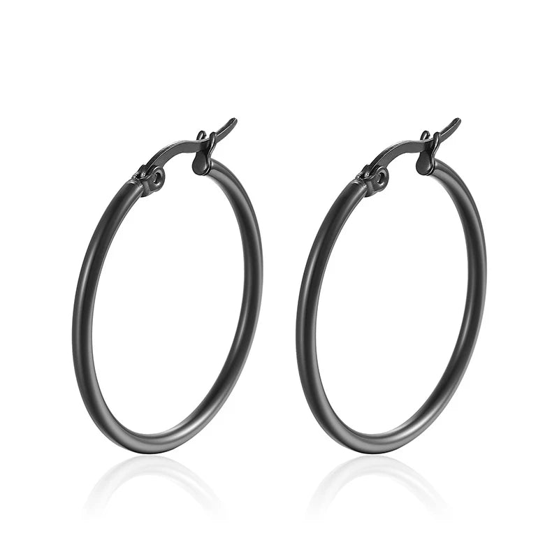 Large Stainless Steel Circle Hoop Earrings 30-80mm Gold/Silver Classic Style