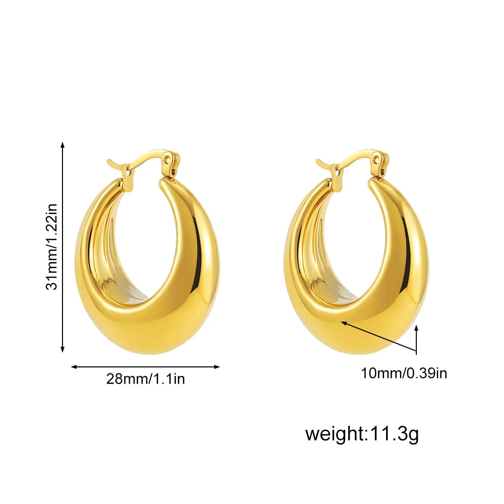 Retro style shiny PVD gold plated thick C-shaped stainless steel hoop earrings (stackable)