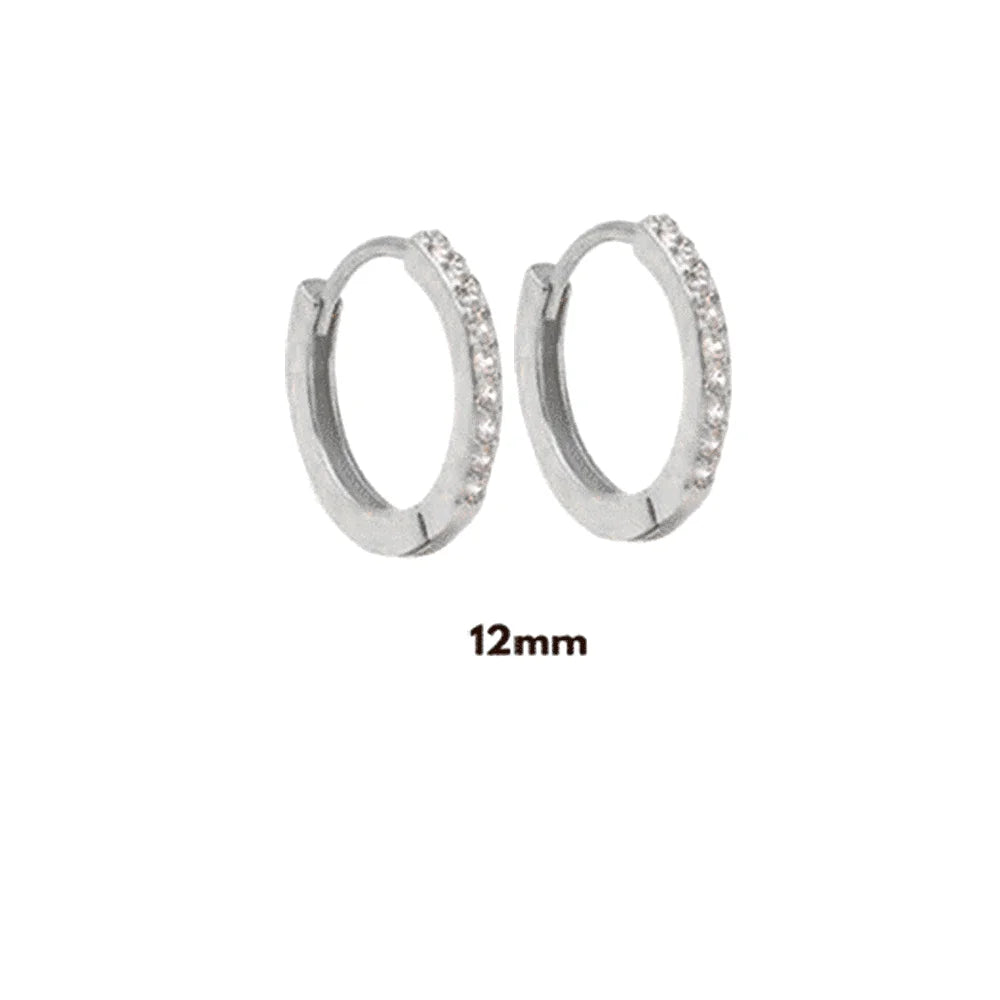 Huggie/Clip Hoop Earrings, 925 Sterling Silver, Gold Plated, Zircon/CZ Decorated, Size 5-13 mm.