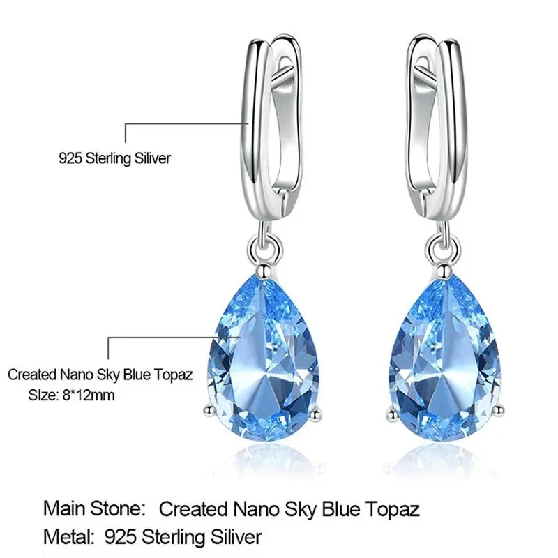 925 Sterling Silver Topaz Drop Earrings