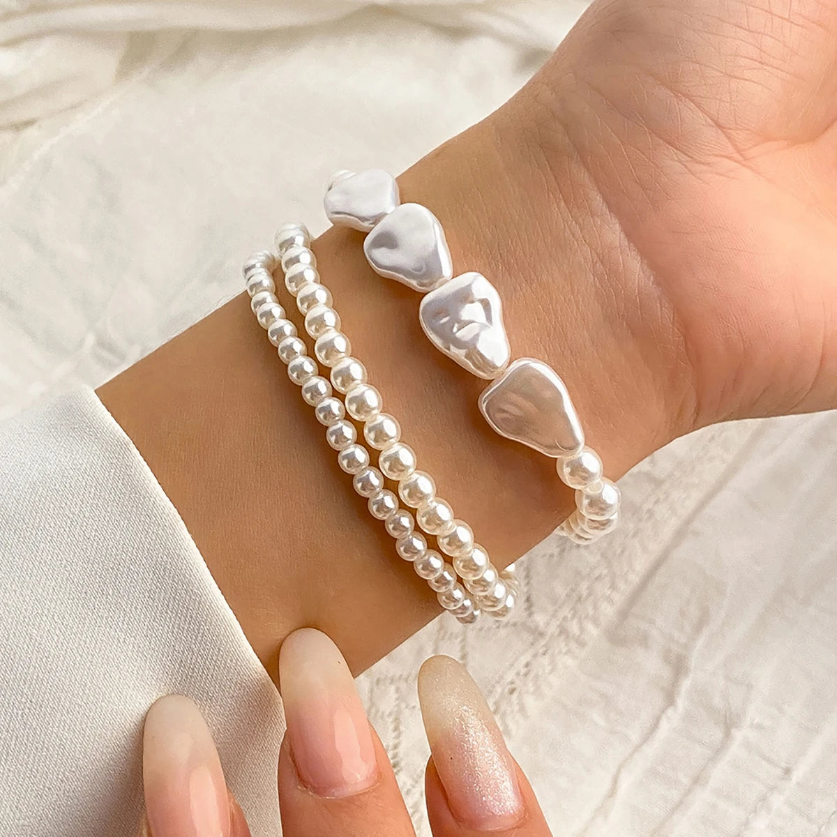 Korean Style Salircon Imitation Pearl Bracelet Multi-Layer/Wide Luxury for Women
