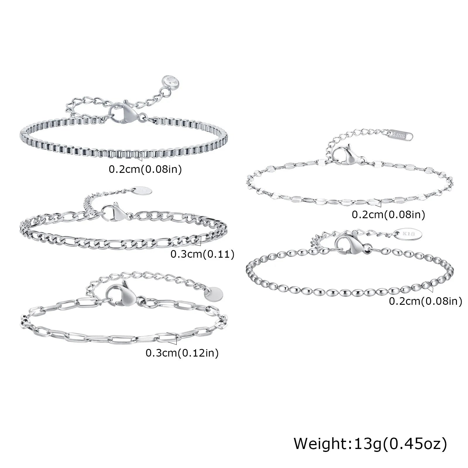 Silver stainless steel chain bracelet for women