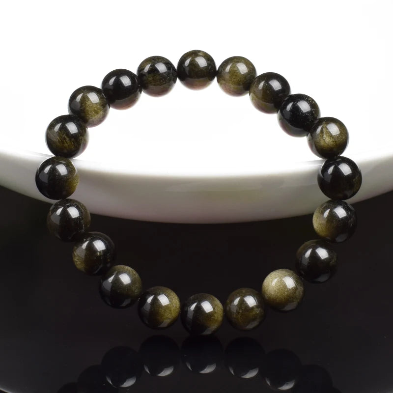 Natural gold obsidian bead bracelet