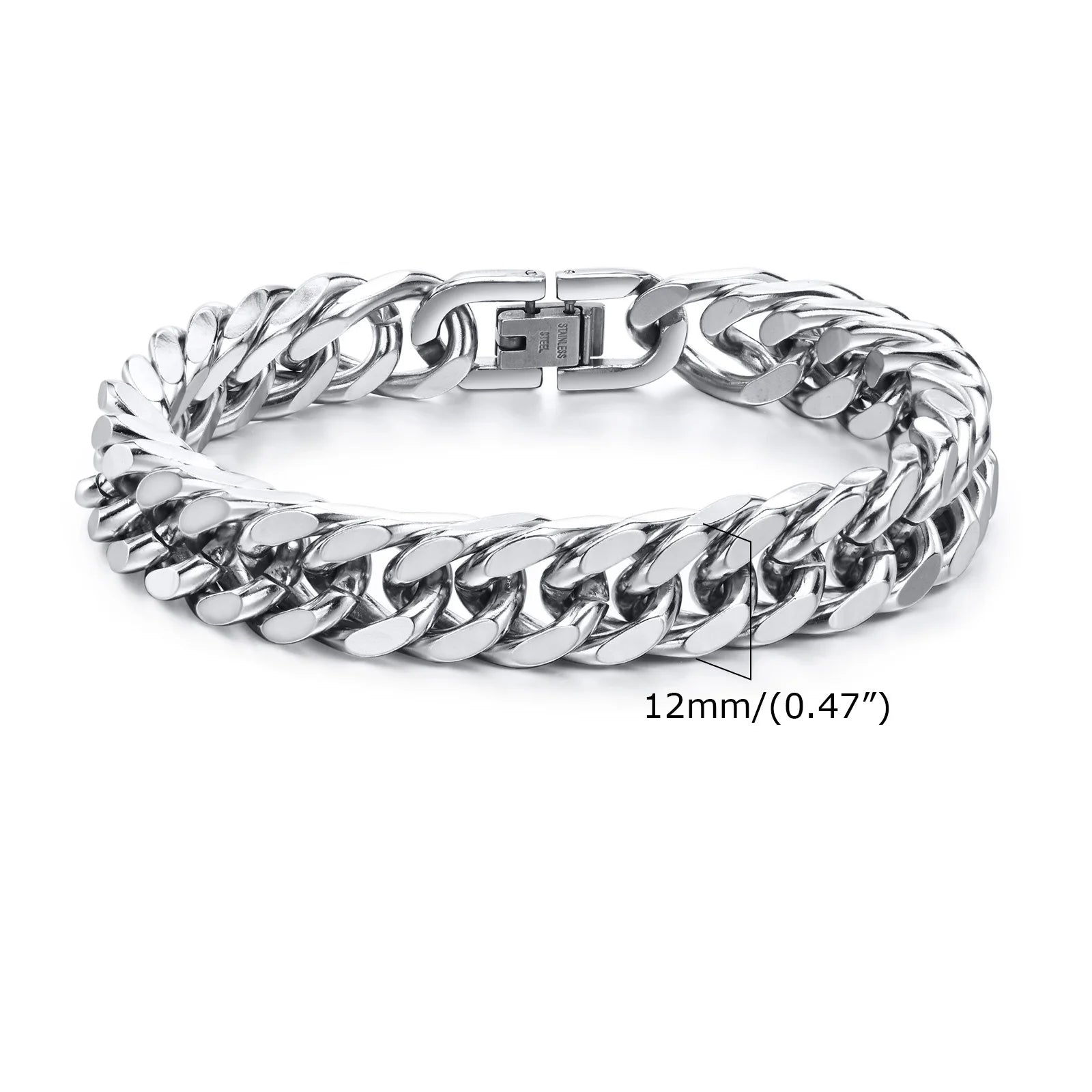 Men's Punk Style 8-15mm Stainless Steel Double Curb Chain/Miami Link Bracelet