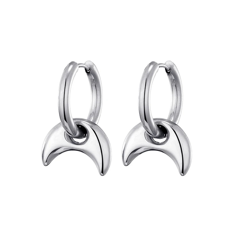 Stainless Steel Heart/Star Hoop Earrings, Gold/Silver, Classic/Punk/Y2K Style for Women