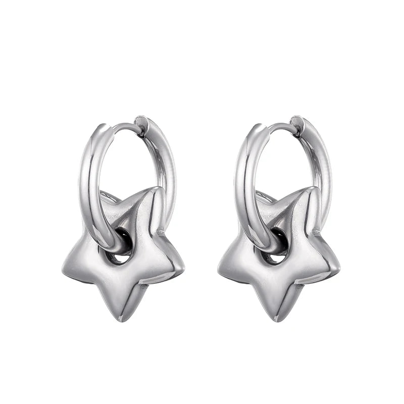 Stainless Steel Heart/Star Hoop Earrings, Gold/Silver, Classic/Punk/Y2K Style for Women