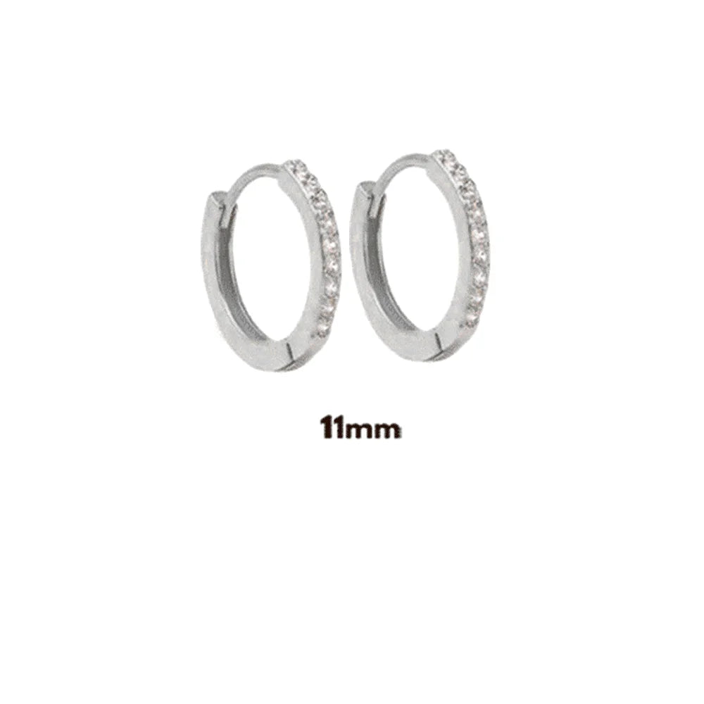 Huggie/Clip Hoop Earrings, 925 Sterling Silver, Gold Plated, Zircon/CZ Decorated, Size 5-13 mm.