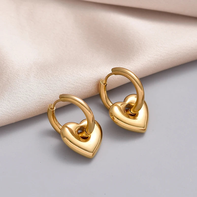 Stainless Steel Heart/Star Hoop Earrings, Gold/Silver, Classic/Punk/Y2K Style for Women