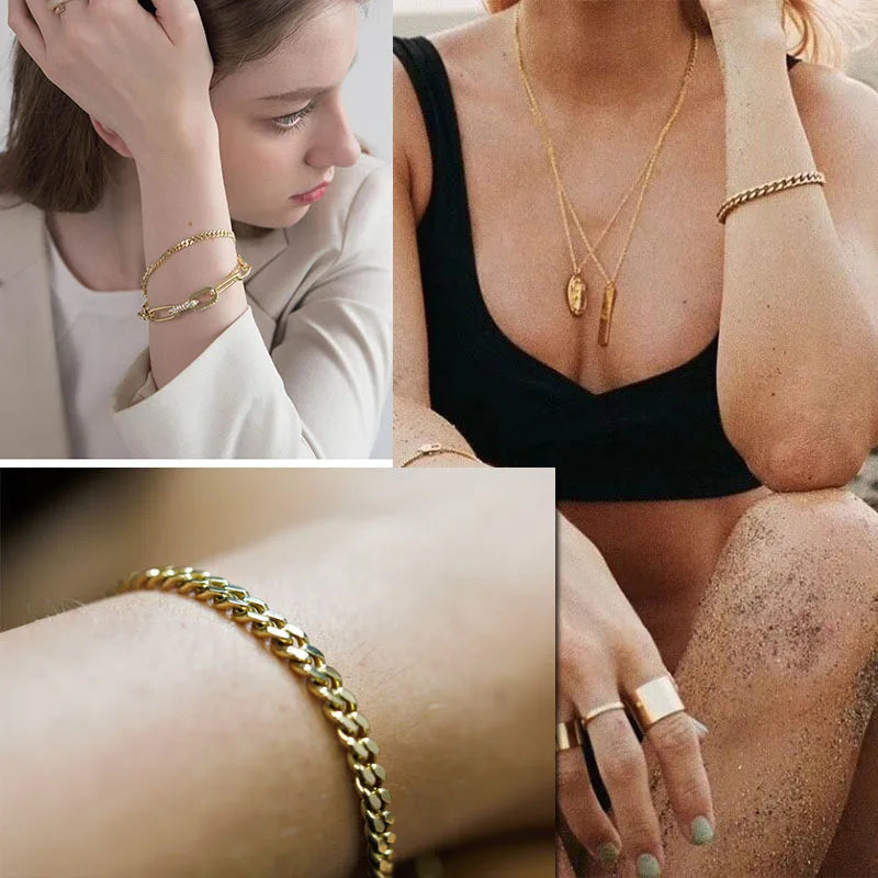 Classic/Punk Style Thick Stainless Steel Cuban Chain Bracelet for Men