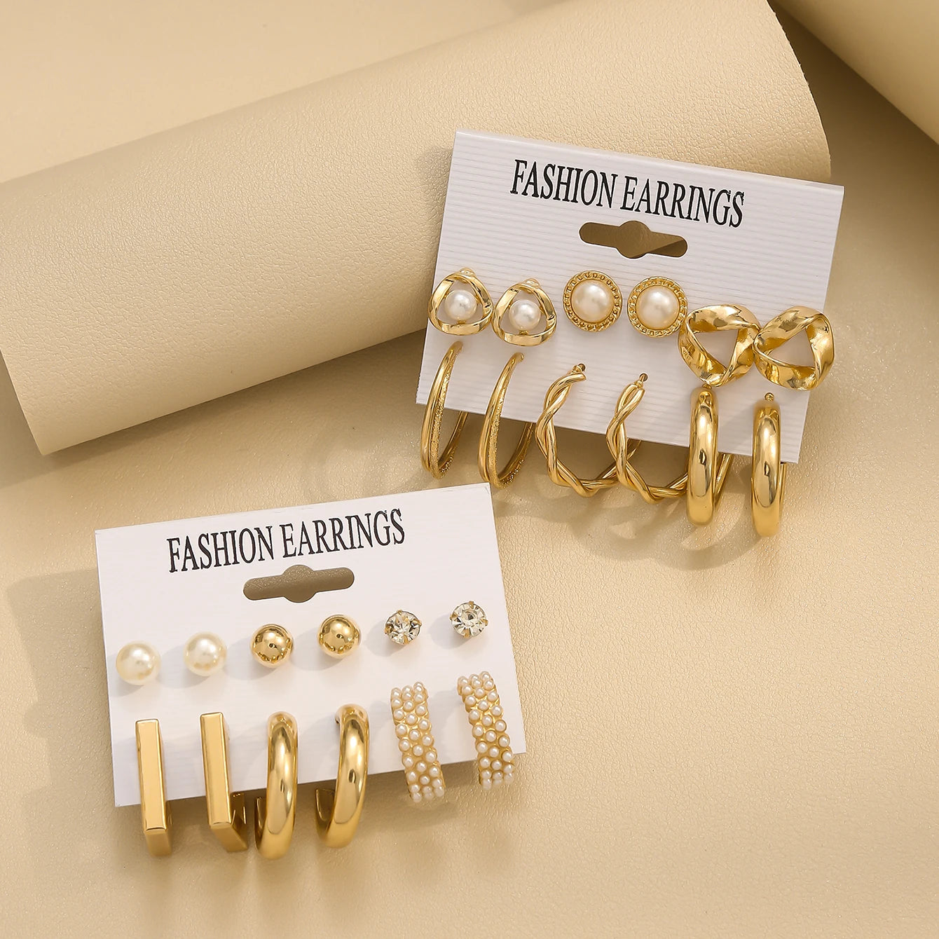 Elegant C-Shape Hoop Earrings with Faux Pearls and Diamonds for Women